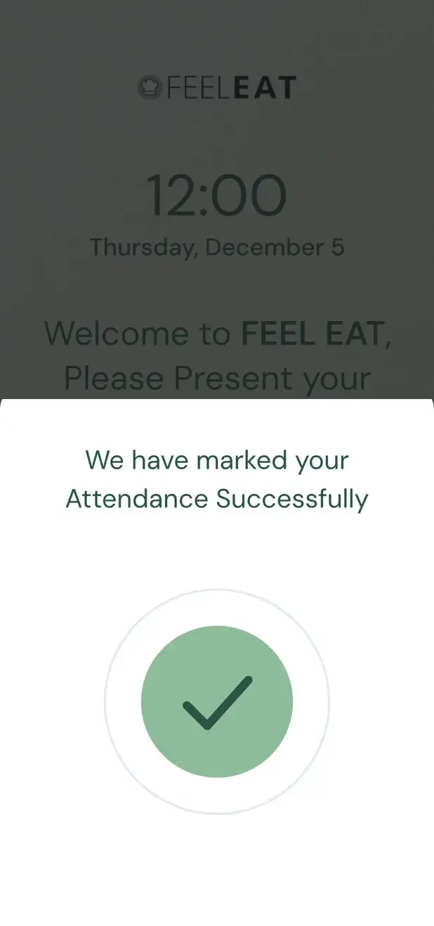 Conferma del chiosco TapTime: una spunta verde e il testo “We have marked your attendance successfully”